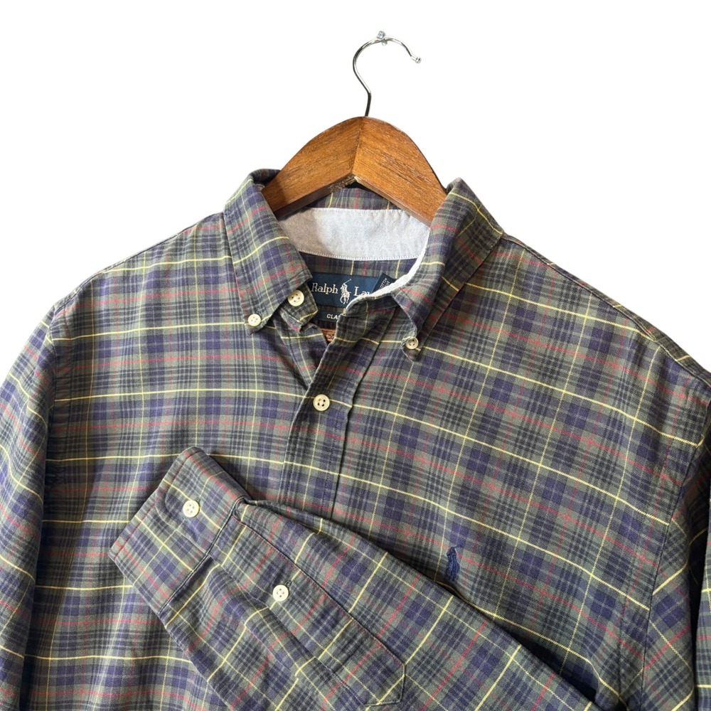 Polo Ralph Lauren Mens Classic Fit Plaid Button Down Shirt Green Navy Red Size M